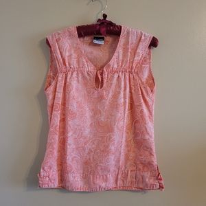 Columbia | Tank Top Pink Orange White Button Side Accent Tie Small